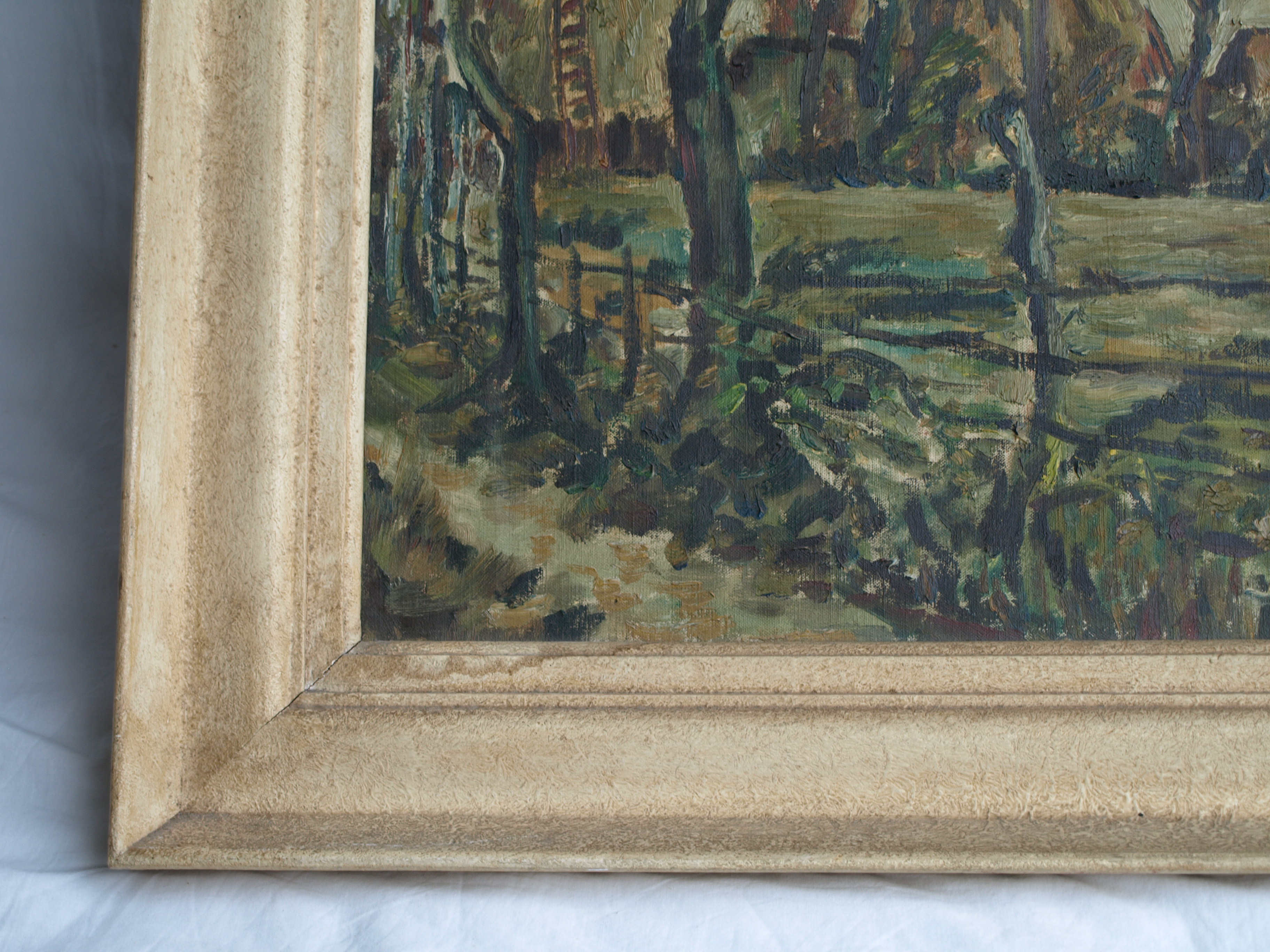 Niet of onleesbaar gesigneerd - Olieverf op doek , Boerderij – ingelijst  kopen? Bied vanaf 1!