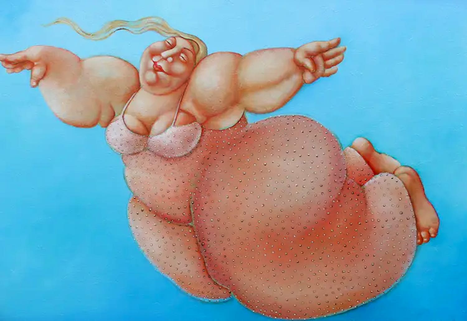 Ada Breedveld - Acryl en bladgoud op doek: Verliefd, een luchtige droom - 1996 verkocht voor € 999!