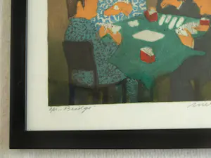 Willy Belinfante - 2 Ingelijste kleurenetsen , “Party” en “Bridge” , + een gesigneerd boek kopen? Bied vanaf 100!