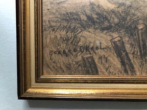 Gerard Krol - Bomen langs het water -Krijttekening, Ingelijst kopen? Bied vanaf 90!