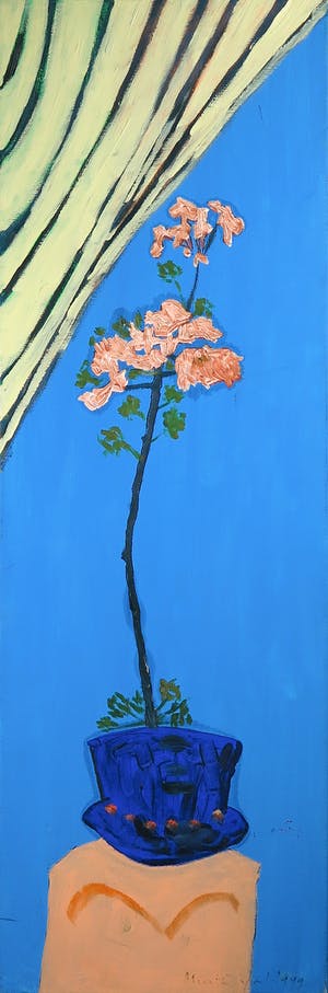 Meertje Kaal - Olieverf op doek, Geranium met gordijn - Ingelijst (Groot) kopen? Bied vanaf 50!
