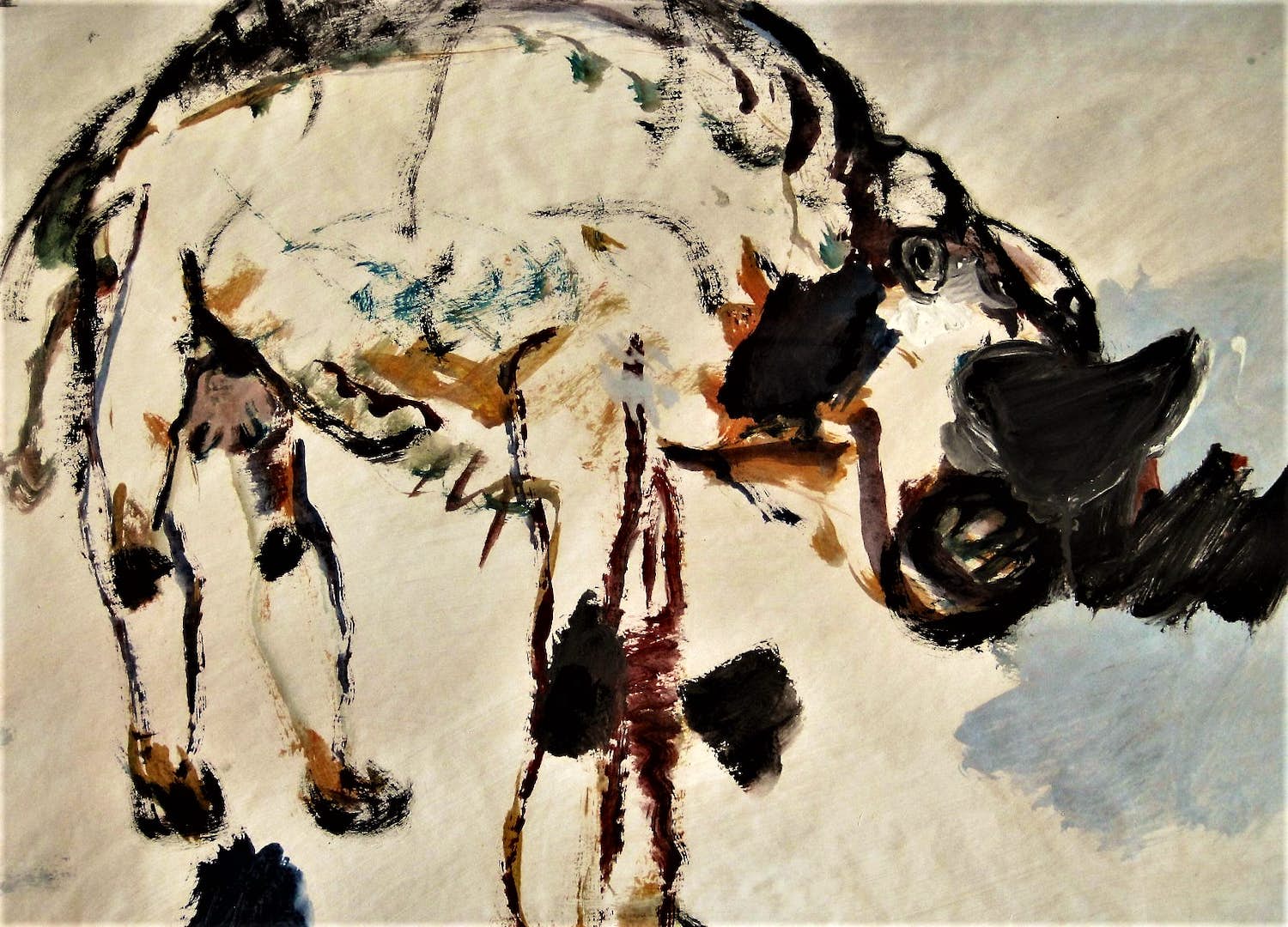 Geert Jan Jansen - Grote expressionistische Gouache op papier "Neushoorn" gesigneerd kopen? Bied vanaf 79!