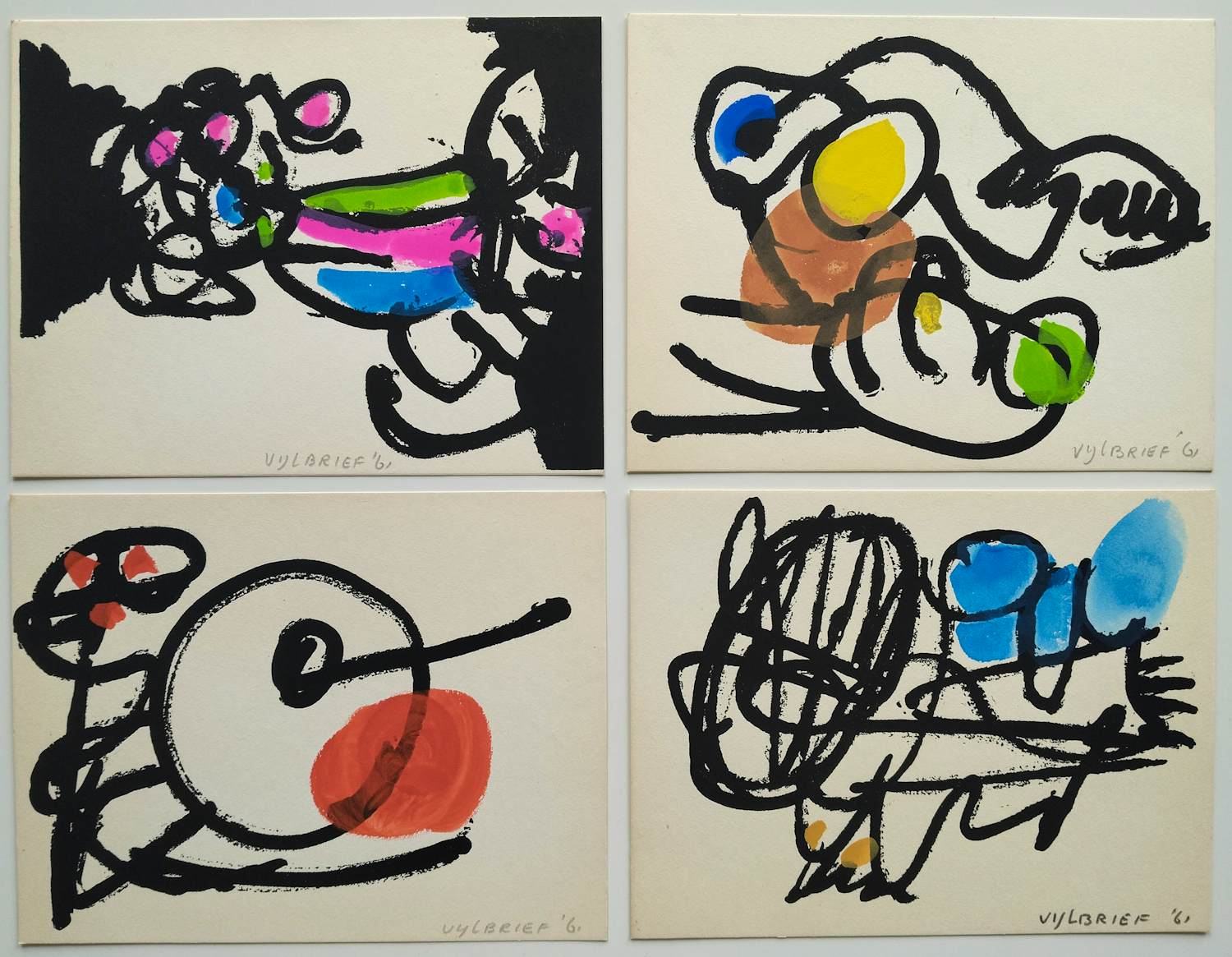 Ernst Vijlbrief - spel en nederlaag – 4 ingekleurde zeefdrukken kopen? Bied vanaf 199!