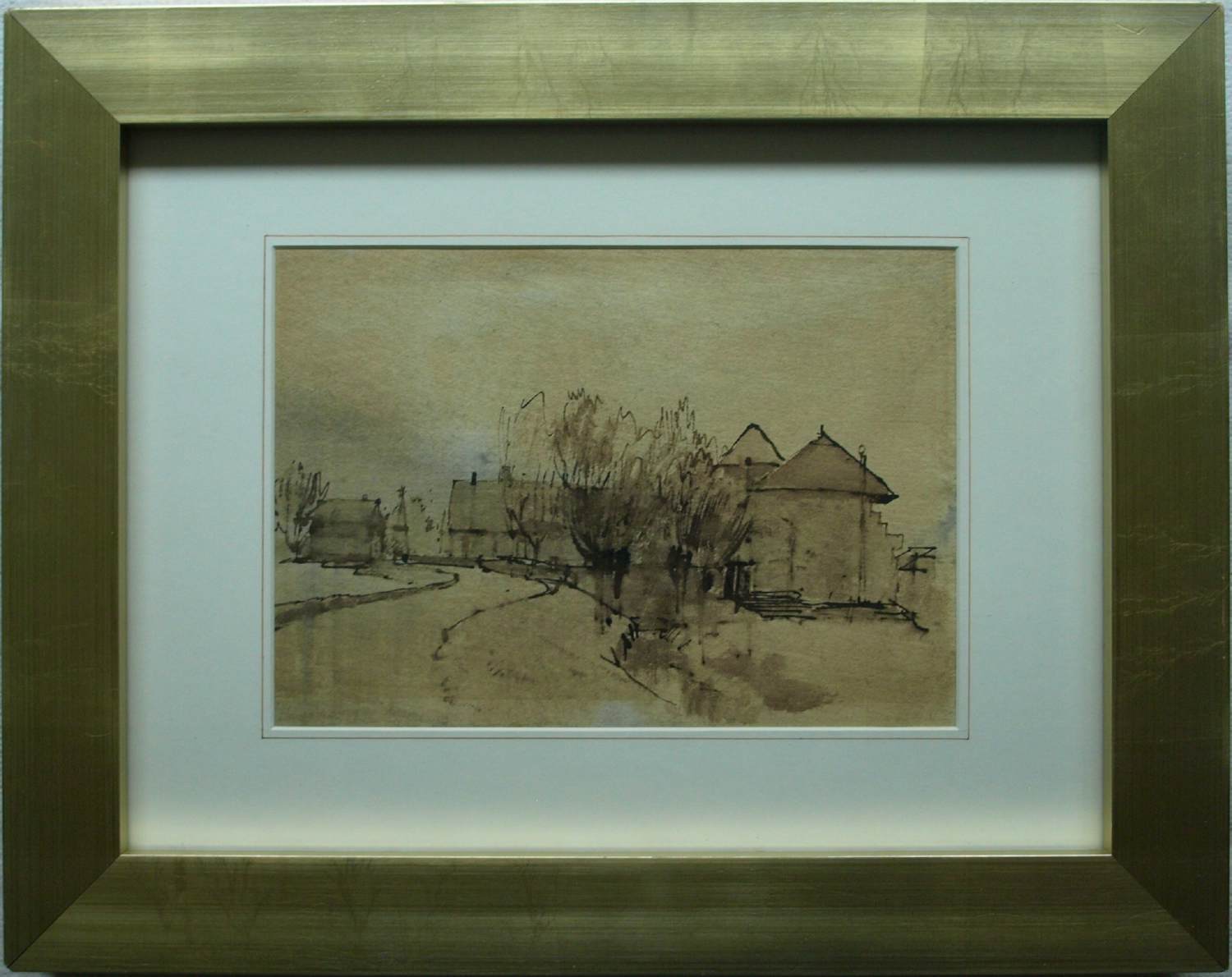 Otto Dicke - Ingelijste inkttekening , Boerderij – Lijst, 38 x 48 cm. kopen? Bied vanaf 20!