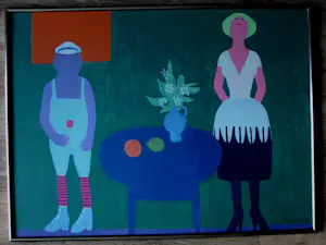 Jan Roëde - Ingelijste litho: Twee figuren in een woonkamer kopen? Bied vanaf 150!