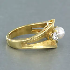 18k bicolour gouden ring met parel en diamant 0.30ct - rm 17.25(54) kopen? Bied vanaf 575!