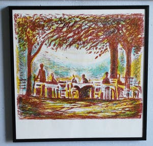 Lex Metz - Litho - mensen op een zonnig, lommerrijk terras kopen? Bied vanaf 40!