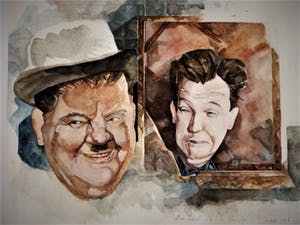 Maus Slangen - (Semarang 1948-) Knap geschilderde Aquarel "Laurel and Hardy" gesigneerd kopen? Bied vanaf 10!