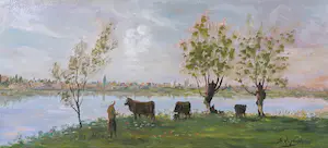 Niet of onleesbaar gesigneerd - Lot van twee landschapjes in olieverf kopen? Bied vanaf 1!