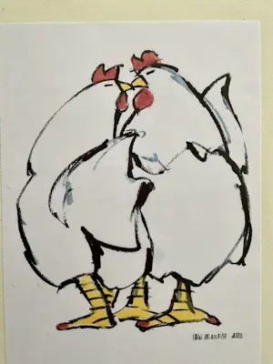 Ellen Meuwese - kippen, gesigneerd in druk en gelijst kopen? Bied vanaf 20!