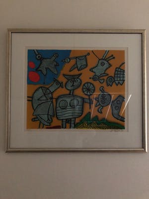 Corneille - chat retrant dans la danse ii - okergeel - 1992 - in prachtige lijst kopen? Bied vanaf 250!