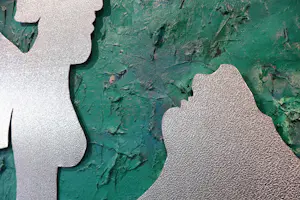 Angelos Tassopoulos - Olieverf op doek, Abstracte compositie met ijzeren figuren - Zeer groot kopen? Bied vanaf 400!