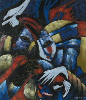 Niet of onleesbaar gesigneerd - Acryl op doek, Zonder titel - Ingelijst kopen? Bied vanaf 1!