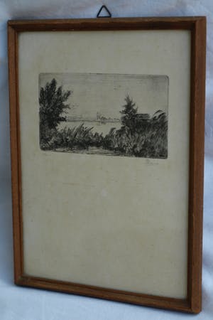 Piet Kraus - Ets , Gezicht op de Biesbosch – gesigneerd & ingelijst – 1944 kopen? Bied vanaf 1!