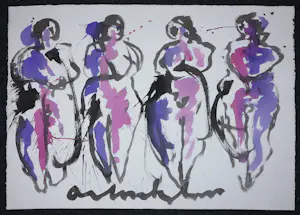 Anton Heyboer - Zeer grote inkttekening, Vier vrouwen kopen? Bied vanaf 350!