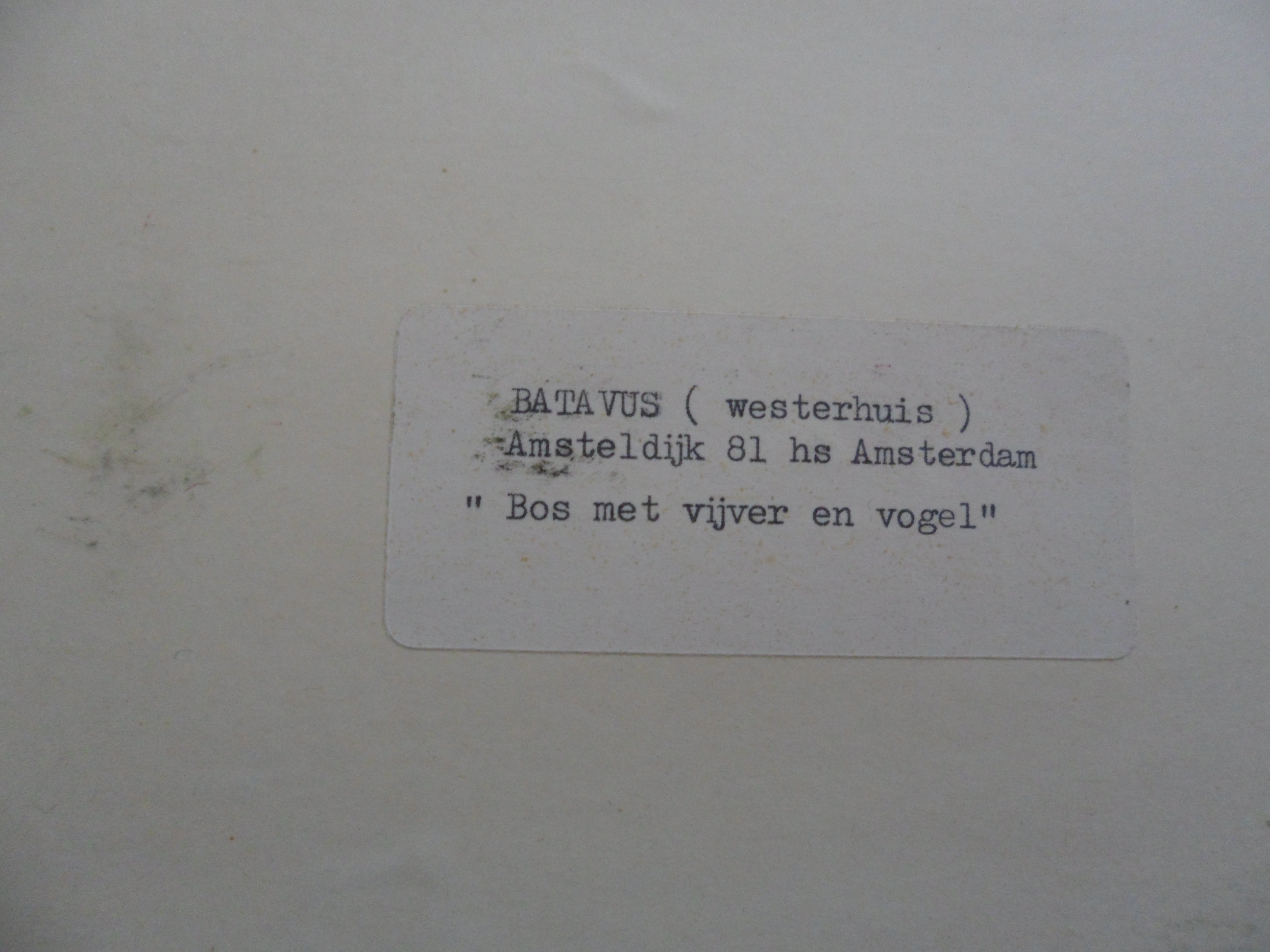 Batavus Westerhuis - Compositie: gemende techniek op papier: Titel Bos met vijver en vogel. kopen? Bied vanaf 20!