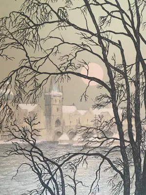 Jiri Bouda - Kleurenlitho Karelsbrug over de Moldau kopen? Bied vanaf 30!