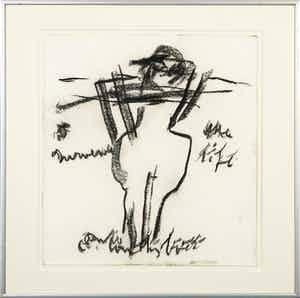 Anton Heyboer - Houtskooltekening, Zonder titel - Ingelijst verkocht voor € 150!