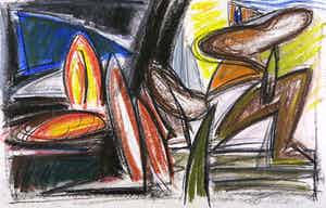 Yvan Theys - Pastelkrijt en potlood op papier, Compositie paniek verkocht voor € 250!