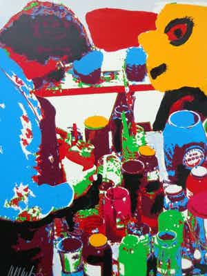 Karel Appel - TYPISCHE FIGURATIE / KLEURZEEFDRUK / 50x50cm / SIG / 1977 verkocht voor € 140!