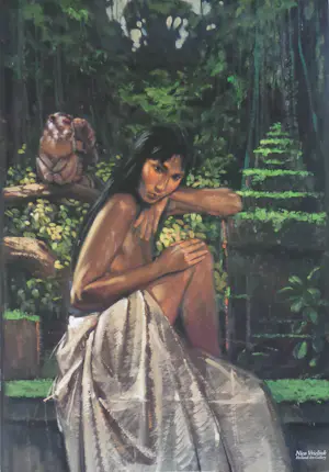 Nico Vrielink - HALFNAAKTE ZITTENDE VROUW / KLEUROFFSET / 100x70cm / SIG / HOLLAND ART GALLERY kopen? Bied vanaf 20!