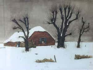 Tjeerd Bottema - C4715-1, Wintergezicht bij Laren, de hut van Mie verkocht voor € 125!