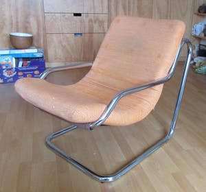 Niet of onleesbaar gesigneerd - Vintage Buisframe fauteuil met stoffen zitting kopen? Bied vanaf 1!