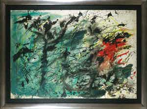 Ger Lataster - Grote expressieve compositie in groen en rood uit 1964 - Ingelijst verkocht voor € 1250!