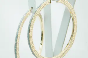 43 - Een paar 14 karaat geel gouden holle oorringen met meander motief kopen? Bied vanaf 245!