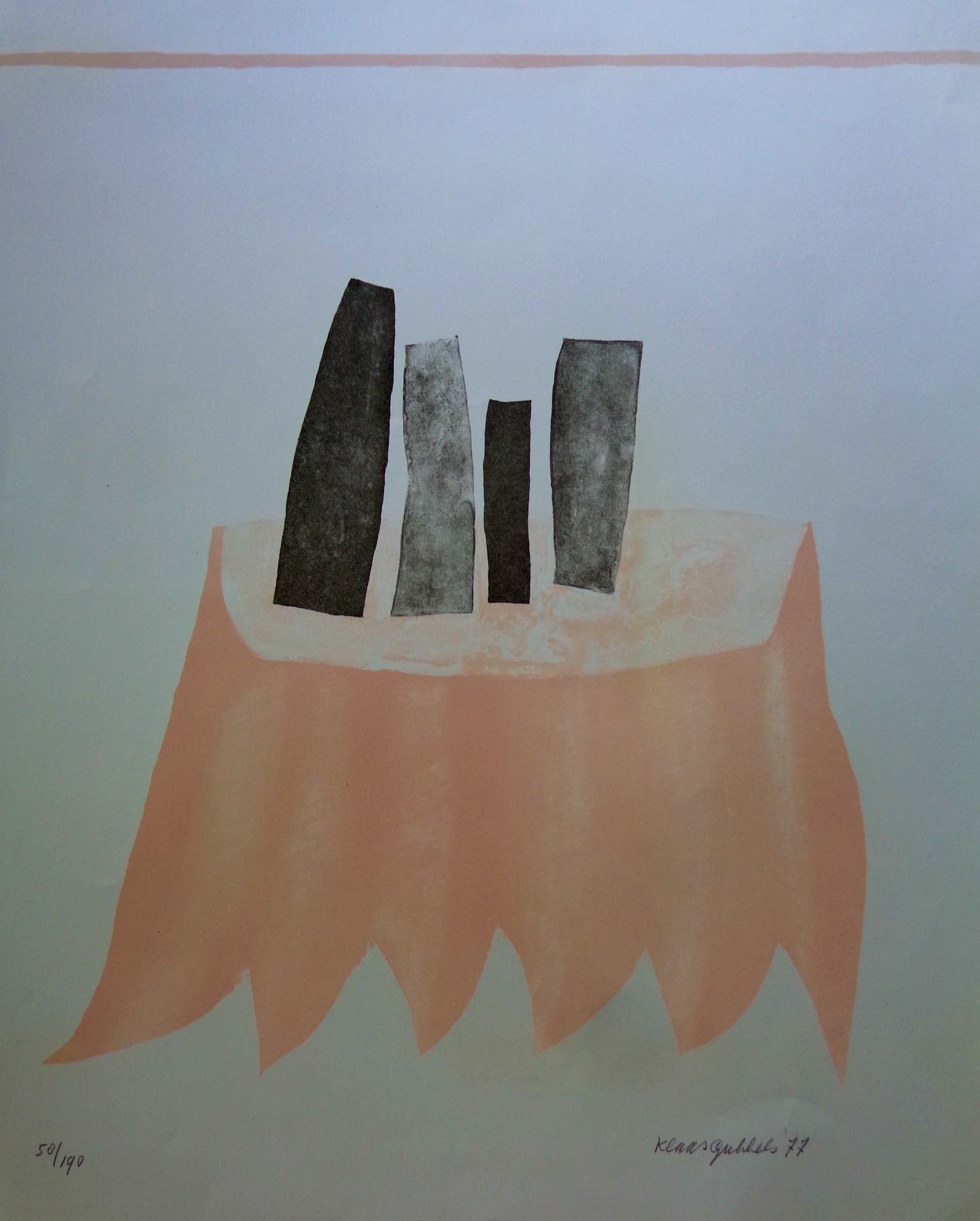 Klaas Gubbels - TYPISCHE FIGURATIE / KLEURLITHO / 76x56cm / SIG / 1977 kopen? Bied vanaf 1!