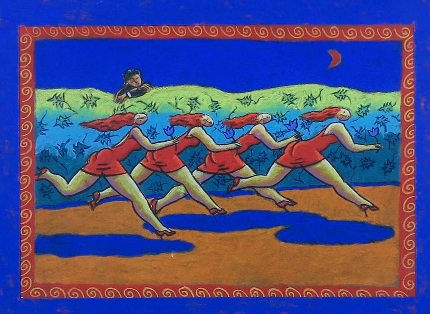 Jacques Tange - Pastel op papier, Running for Paris - Ingelijst kopen? Bied vanaf 1!