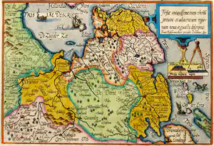 Matthias Quad von Kinkelbach - Handgekleurde kopergravure, Frisiae antiquissimae trans Rhenum prouinc. vendu pour 131€ !