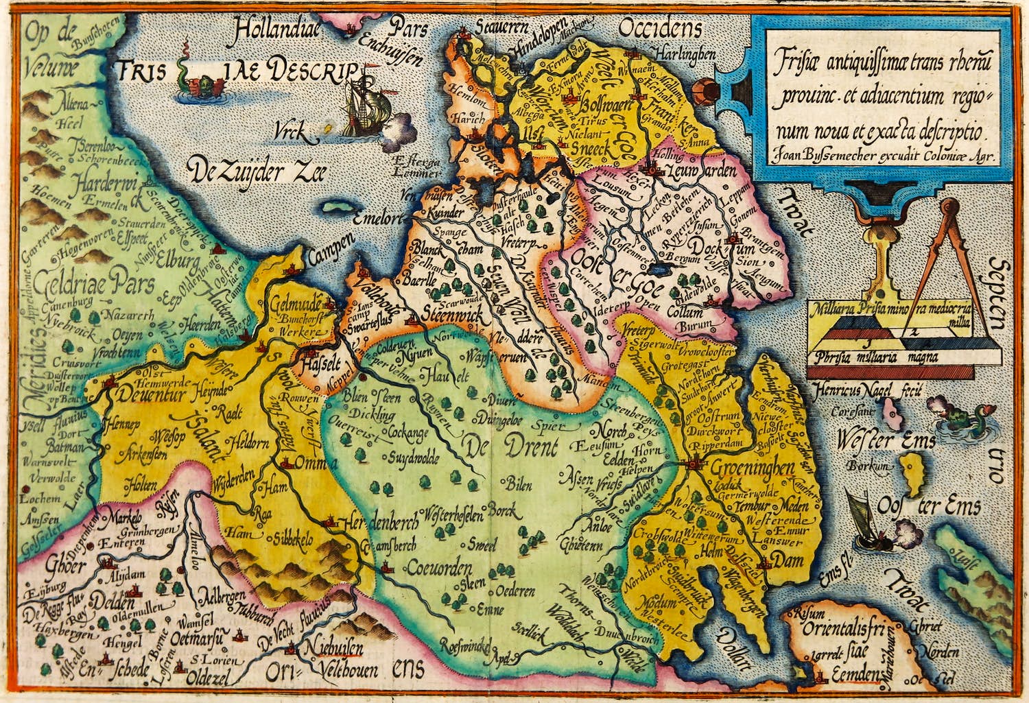 Matthias Quad von Kinkelbach - Handgekleurde kopergravure, Frisiae antiquissimae trans Rhenum prouinc. verkocht voor € 100!