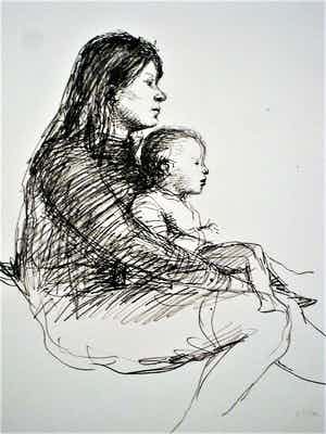 Aat Veldhoen - Vrij zeldzame Litho (Rotaprint) "Moeder en kind" verkocht voor € 48!