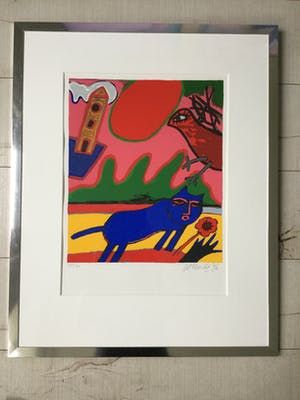 Corneille - Le Chat Blue/ Le Chat VIII - Ingelijste Zeefdruk 1996 - Oplage 35/250 kopen? Bied vanaf 300!
