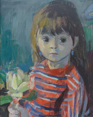 Anna Borst Pauwels - Portret van een meisje met bloem - Olieverf op paneel - Gesigneerd kopen? Bied vanaf 35!