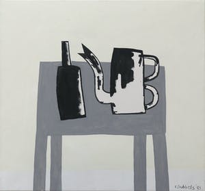 Klaas Gubbels - Olieverf op doek, Stilleven met koffiekan en fles - Ingelijst kopen? Bied vanaf 3000!