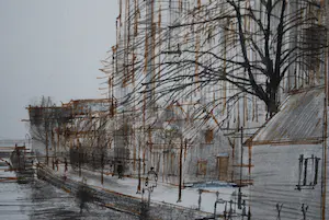 Otto Dicke - Dordrecht, Voorstraatshaven met Grote kerk - klasse tekening [1981] kopen? Bied vanaf 135!