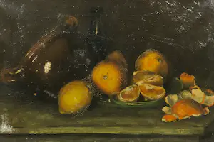 Niet of onleesbaar gesigneerd - Olieverf op doek, Stilleven met citrusvruchten - Ingelijst kopen? Bied vanaf 1!