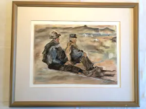 Niet of onleesbaar gesigneerd - Herders - Krijttekening, Ingelijst kopen? Bied vanaf 1!