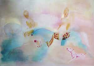 Frits Klein - Litho: compositie: 2 naakte mensen op paarden verkocht voor € 75!