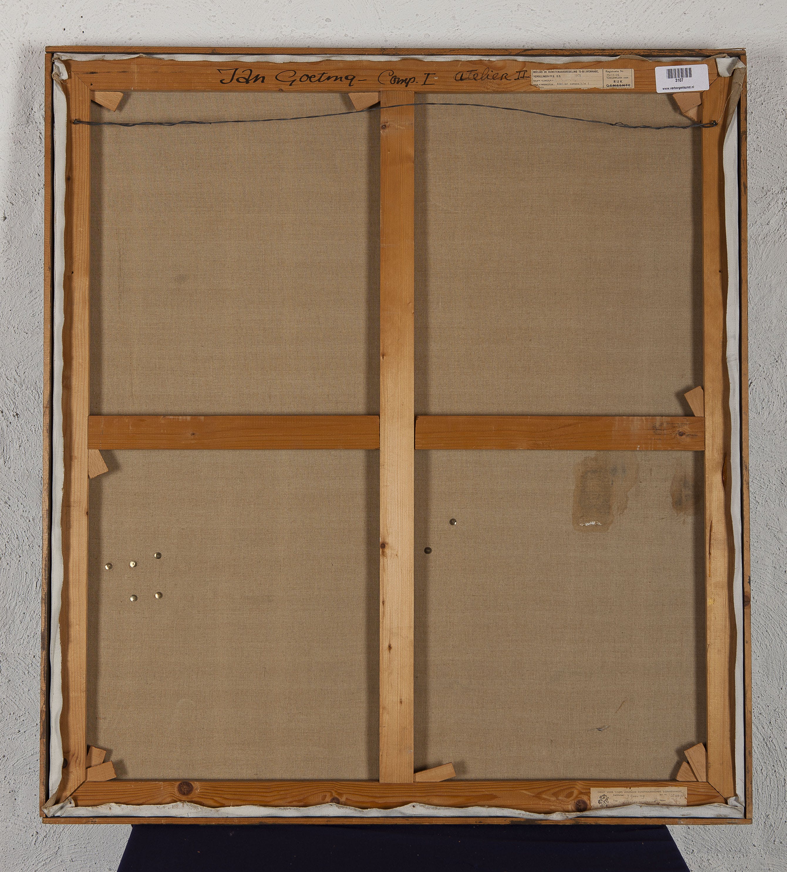 Jan Goeting - Atelier Compositie I - Hout en olieverf - gesigneerd m.o. - BKR Den Haag - 1975 kopen? Bied vanaf 15!