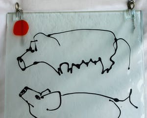 Niet of onleesbaar gesigneerd - 3 op Glas geschilderde werken, Fietsen, Koeien en Varkens - gesigneerd kopen? Bied vanaf 1!