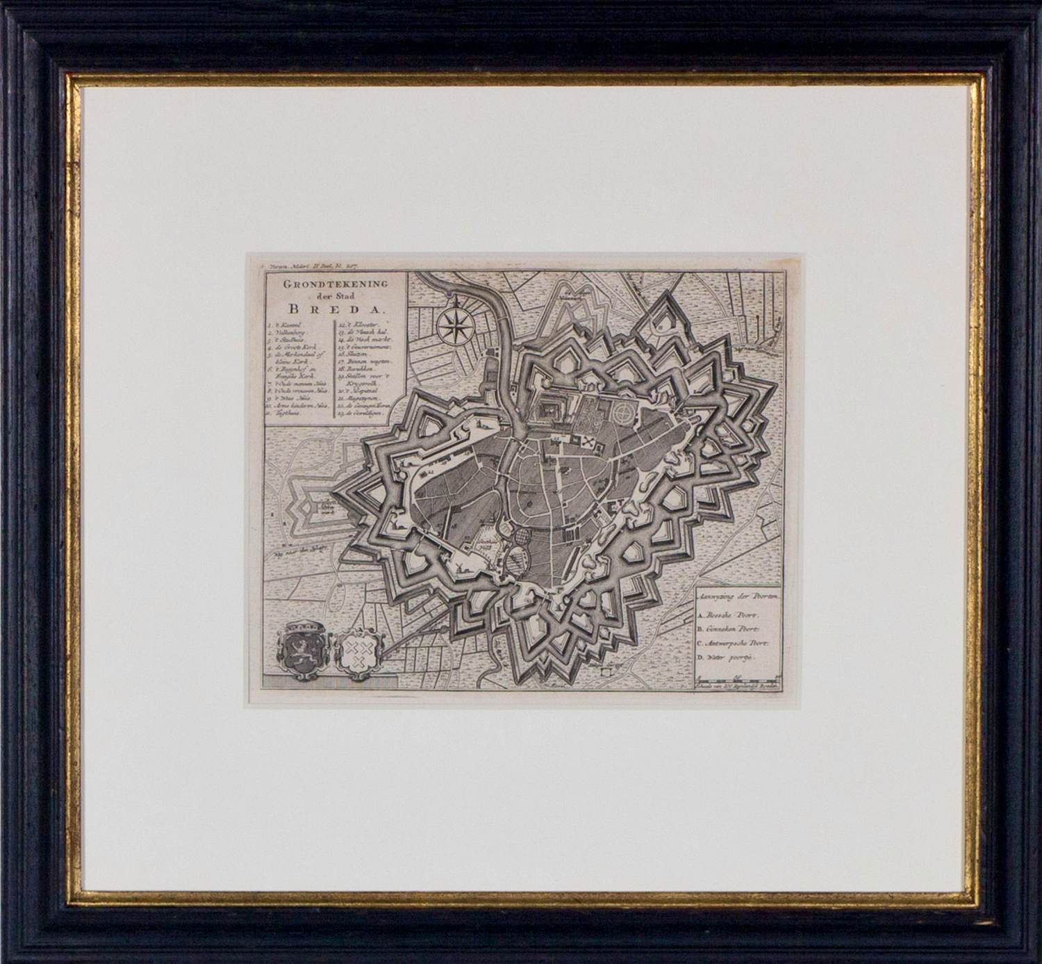 Isaac Tirion - Gravure, Grondtekening der Stad Breda - Ingelijst kopen? Bied vanaf 40!