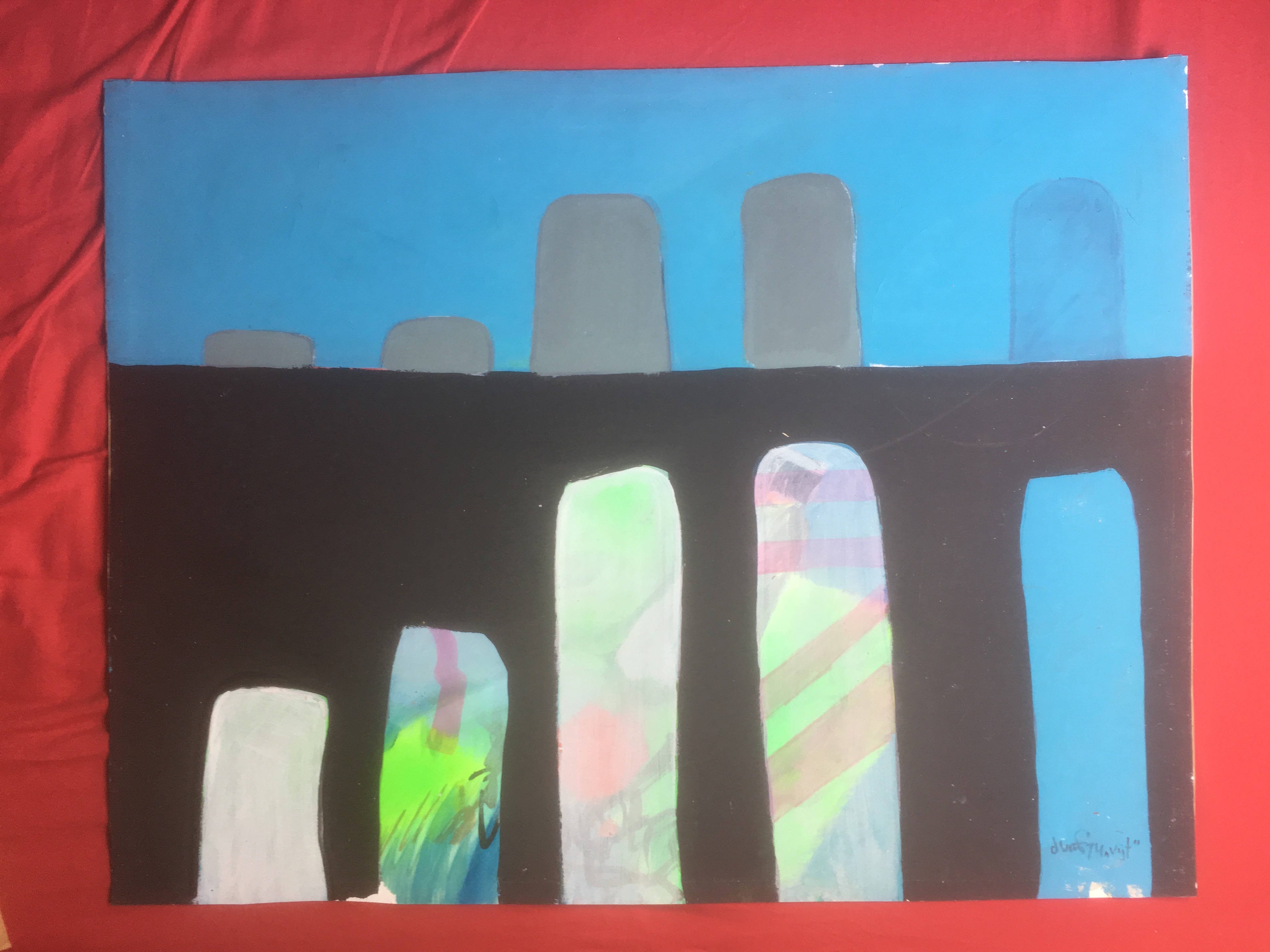 Niet of onleesbaar gesigneerd - Onbekende Kunstenaar - Aquarel/Verf op dik papier - Vijf 1974 kopen? Bied vanaf 1!