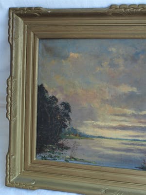 Niet of onleesbaar gesigneerd - Olieverf op doek, Hollands landschap met lucht en water - gesigneerd & ingelijst kopen? Bied vanaf 10!