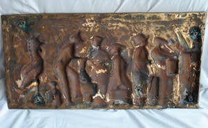 Carla Commijs - Bronzen plaquette, “Wachten in de rij....” – gesigneerd – 19 kg kaufen? Bieten Sie von 425!