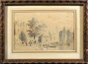 Kasparus Karsen - Aquarel, Hollands stadsgezicht verkocht voor € 100!