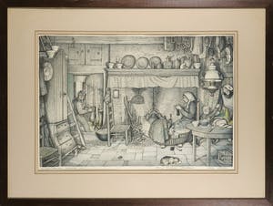 Jan Strube - Litho - Boereninterieur omstreeks 1900 Noord Brabant Nederland kopen? Bied vanaf 35!