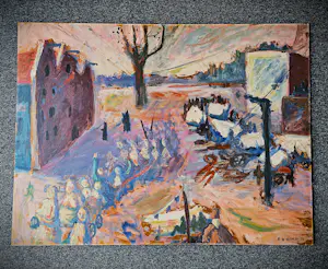 Rudi Bierman - Fraai -1953- expressionistisch olieverf "zomeravond te Amsterdam" GROOT!! kopen? Bied vanaf 56!